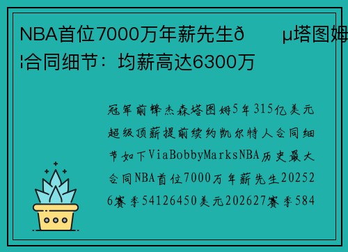 NBA首位7000万年薪先生💵塔图姆续约合同细节：均薪高达6300万