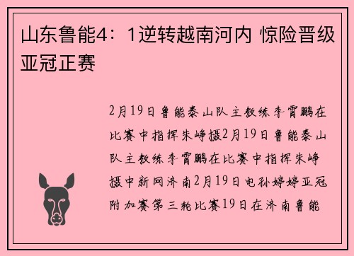 山东鲁能4：1逆转越南河内 惊险晋级亚冠正赛